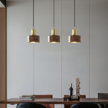 Cylinder Pendant Light with Walnut & Brass Design | Warm Ambient Illumination for Japanese-Inspired Spaces