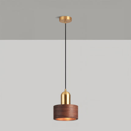 Cylinder Pendant Light with Walnut & Brass Design | Warm Ambient Illumination for Japanese-Inspired Spaces