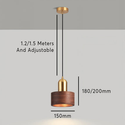 Cylinder Pendant Light with Walnut & Brass Design | Warm Ambient Illumination for Japanese-Inspired Spaces