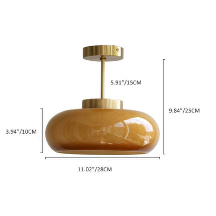 Vintage Brass Yellow Glass Ceiling Light with Soft Ambient Glow | Semi-Flush Mount for Timeless Home Elegance