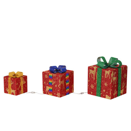 Lighted Christmas Gift Boxes, Set of 3 with 50 LED Beads and Waterproof Shells for Indoor and Outdoor Decor