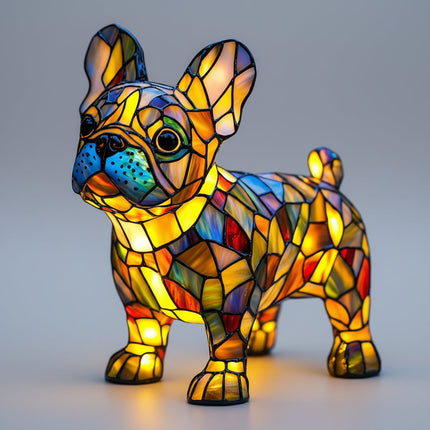 LED Dog Table Lamp with Colorful Stained Glass Design | Cozy Night Light for Bedrooms and Nurseries