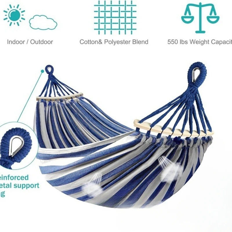 Outdoor Comfort | Camping Hammock with Anti-Roll Design & Wooden Spreaders | Durable Canvas for Ultimate Relaxation 3