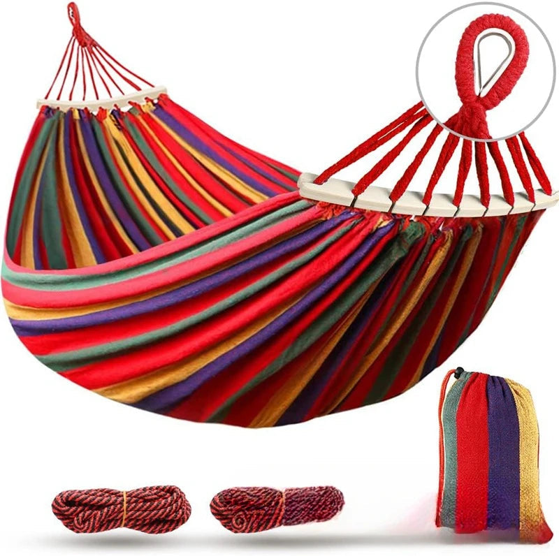 Outdoor Comfort | Camping Hammock with Anti-Roll Design & Wooden Spreaders | Durable Canvas for Ultimate Relaxation 6