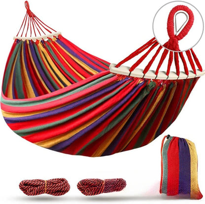 Outdoor Comfort | Camping Hammock with Anti-Roll Design & Wooden Spreaders | Durable Canvas for Ultimate Relaxation 6