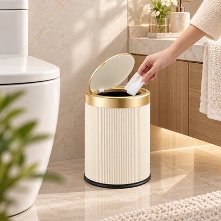 Small Trash Can with Lid, Bathroom Trash Can with Press Top, Oval Garbage Can for Bedroom and Office_05