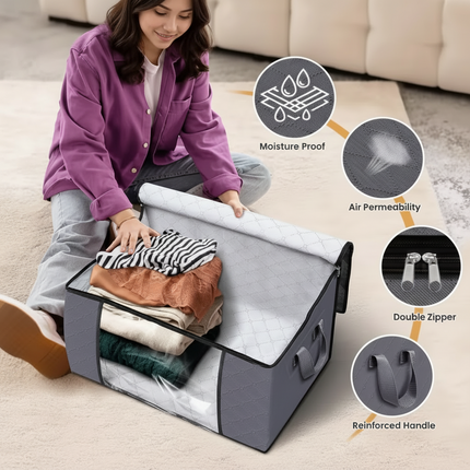 Large Fabric Storage Organizer Bags with Reinforced Handles | Foldable Clothing Storage Solution for Dust-Free Organization