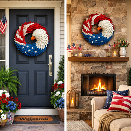 Veterans Eagle Wreath Wall Art with Boxwood Design | Patriotic Indoor and Outdoor Display for Year-Round Decor