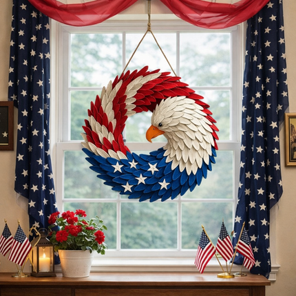 Veterans Eagle Wreath Wall Art with Boxwood Design | Patriotic Indoor and Outdoor Display for Year-Round Decor