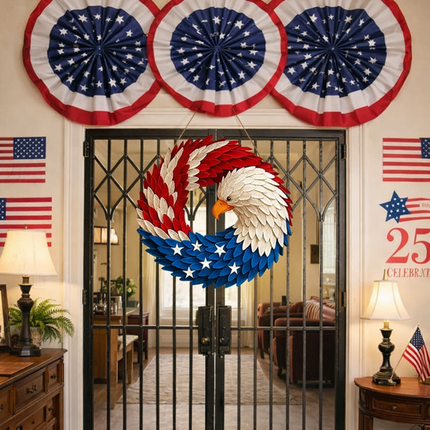 Veterans Eagle Wreath Wall Art with Boxwood Design | Patriotic Indoor and Outdoor Display for Year-Round Decor
