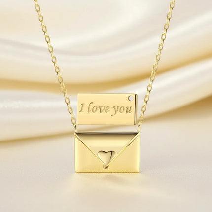 Love Letter Necklace Pendant in Copper with Shiny Cubic Zirconia | Romantic Everyday Jewelry Gift for Women