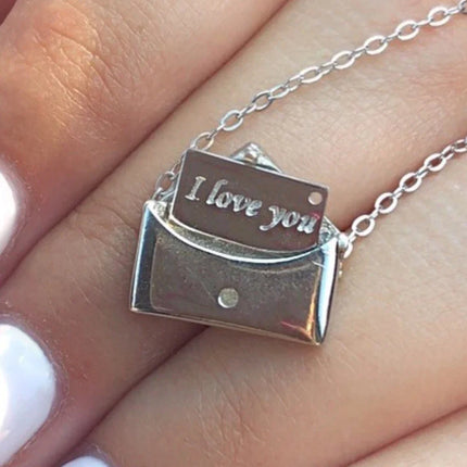 Love Letter Necklace Pendant in Copper with Shiny Cubic Zirconia | Romantic Everyday Jewelry Gift for Women