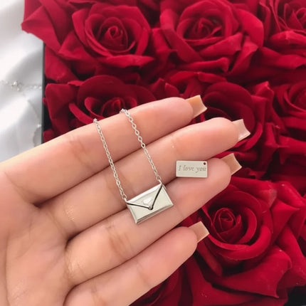 Love Letter Necklace Pendant in Copper with Shiny Cubic Zirconia | Romantic Everyday Jewelry Gift for Women