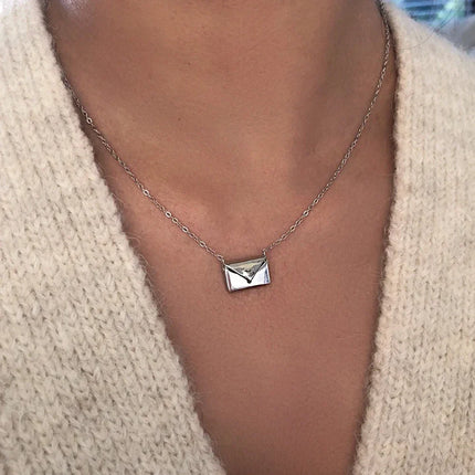 Love Letter Necklace Pendant in Copper with Shiny Cubic Zirconia | Romantic Everyday Jewelry Gift for Women