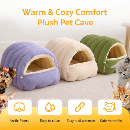 Cozy Plush Pet Bed Cat Cave with Warm Lining | Indoor Sleeping House for Cats and Small Dogs