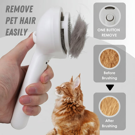 Pet Grooming Brush with Self-Cleaning Silicone Bristles & Mist Spray | Reduces Shedding for Cats and Dogs