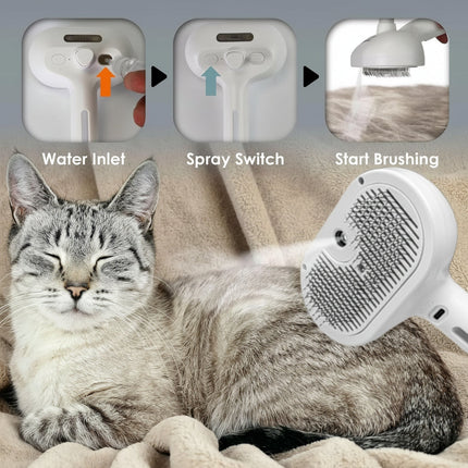 Pet Grooming Brush with Self-Cleaning Silicone Bristles & Mist Spray | Reduces Shedding for Cats and Dogs