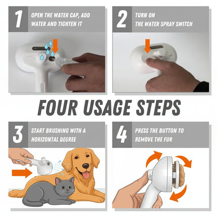 Pet Grooming Brush with Self-Cleaning Silicone Bristles & Mist Spray | Reduces Shedding for Cats and Dogs
