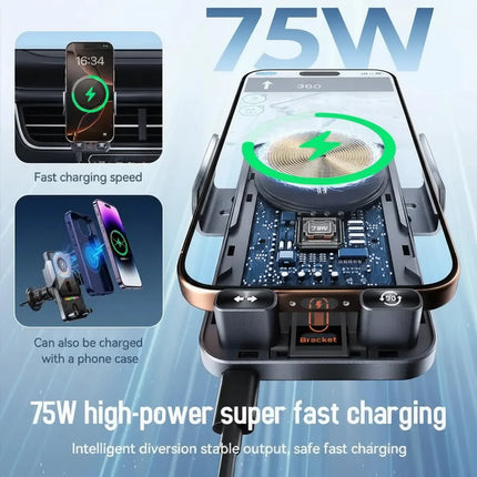 Wireless Charging Car Phone Holder with Auto-Sensing Clamp | 360° Rotation for Safe Hands-Free Driving