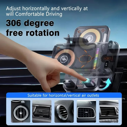 Wireless Charging Car Phone Holder with Auto-Sensing Clamp | 360° Rotation for Safe Hands-Free Driving