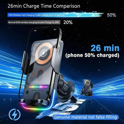Wireless Charging Car Phone Holder with Auto-Sensing Clamp | 360° Rotation for Safe Hands-Free Driving