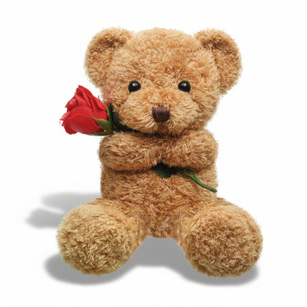 Plush Bear Stuffed Animal with Decorative Rose | Soft Gift for Romantic Occasions
