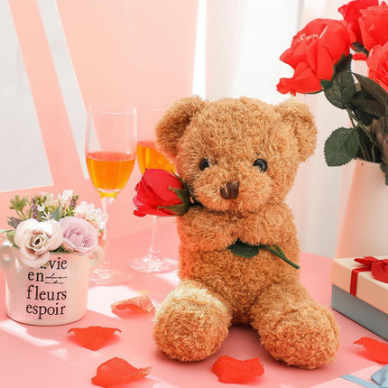 Plush Bear Stuffed Animal with Decorative Rose | Soft Gift for Romantic Occasions