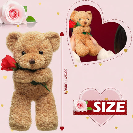 Plush Bear Stuffed Animal with Decorative Rose | Soft Gift for Romantic Occasions