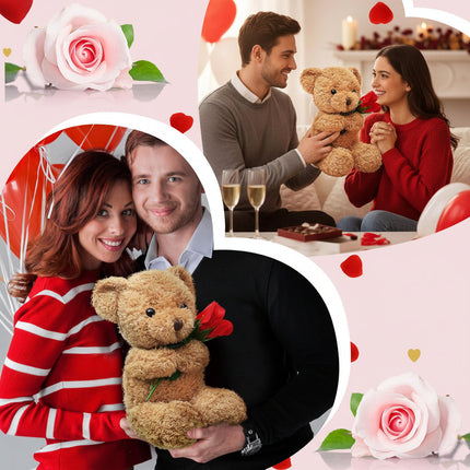 Plush Bear Stuffed Animal with Decorative Rose | Soft Gift for Romantic Occasions