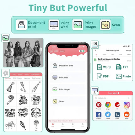 Portable Thermal Printer with Bluetooth Connectivity | Compact Inkless Printer for Documents and Images