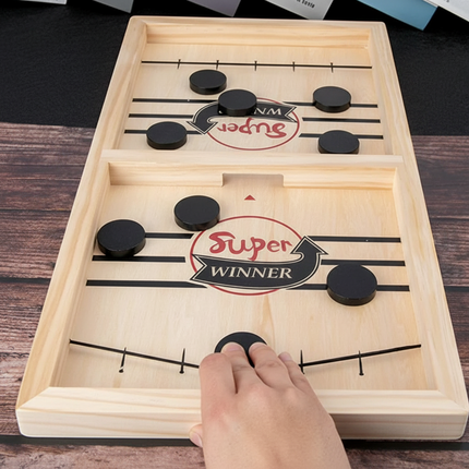 Wooden Fast Sling Puck Board Game for 2 Players | Compact Travel Game for Family Fun