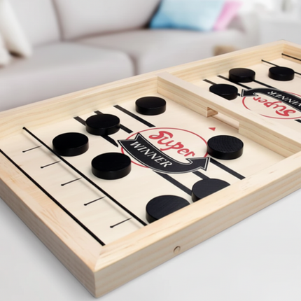 Wooden Fast Sling Puck Board Game for 2 Players | Compact Travel Game for Family Fun