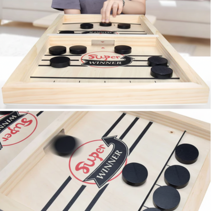 Wooden Fast Sling Puck Board Game for 2 Players | Compact Travel Game for Family Fun