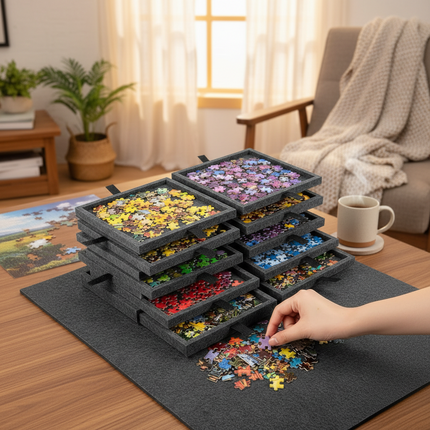 Adjustable Jigsaw Puzzle Board Storage Case with Built-in Drawers | Organize and Assemble Puzzles Effortlessly