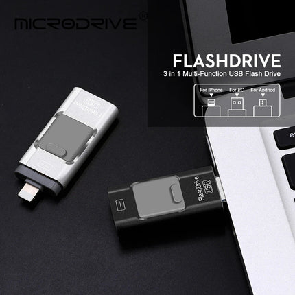 USB Flash Drive 3-in-1 for Phone, Tablet and Computer, USB 3.0 Memory Stick in 8GB to 256GB, 4 Colour Options