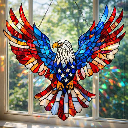 Stained Glass Suncatcher for Window, Patriotic Eagle Sun Catcher Wall Art for Living Room, 4th of July Decor for Home_01