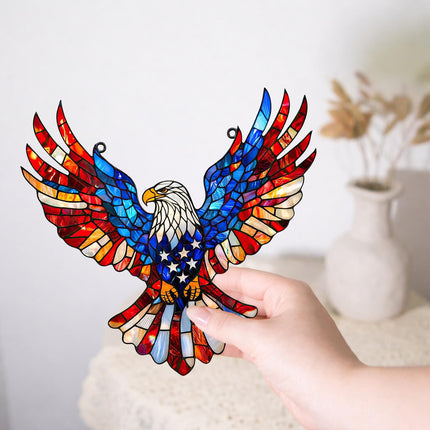Patriotic Eagle Stained Glass Suncatcher with Bold Design | Eye-Catching Window Decor for Vibrant Sunlit Glow
