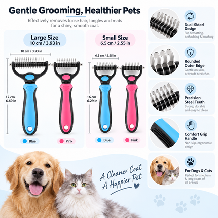 Dog Brush for Shedding and Matted Fur, Cat Brush with Dual Sided Steel Blade, Pet Grooming Tool for Dogs and Cats_05