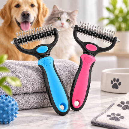 Dog Brush for Shedding and Matted Fur, Cat Brush with Dual Sided Steel Blade, Pet Grooming Tool for Dogs and Cats_00