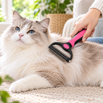 Dog Brush for Shedding and Matted Fur, Cat Brush with Dual Sided Steel Blade, Pet Grooming Tool for Dogs and Cats_03
