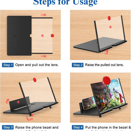 Phone Screen Magnifier 12 Inch Foldable with 3-5x Enlarged View | Battery-Free Display Enhancer for Movies and Gaming 3