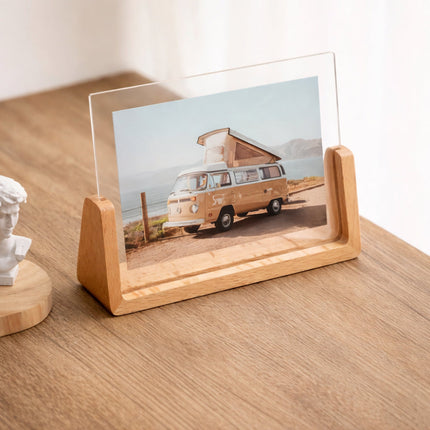 Acrylic Photo Frame with Solid Wood Stand for 6-Inch Photos | Vertical & Horizontal Display for Home or Office Decor