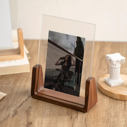 Acrylic Photo Frame with Solid Wood Stand for 6-Inch Photos | Vertical & Horizontal Display for Home or Office Decor