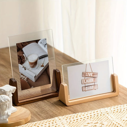 Acrylic Photo Frame with Solid Wood Stand for 6-Inch Photos | Vertical & Horizontal Display for Home or Office Decor