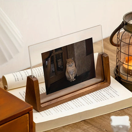 Acrylic Photo Frame with Solid Wood Stand for 6-Inch Photos | Vertical & Horizontal Display for Home or Office Decor