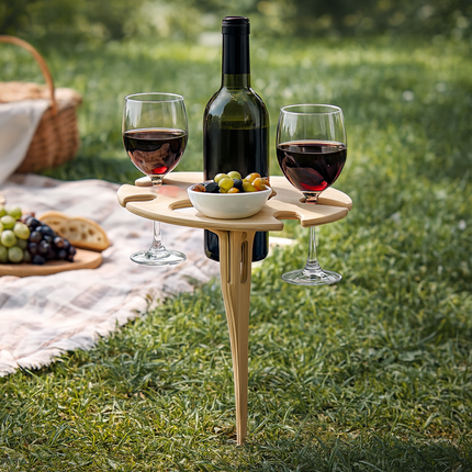 Picnic Table Wine Holder with Ground Spike for Stable Outdoor Setup | Compact Snack Surface for Gardens and Campsites