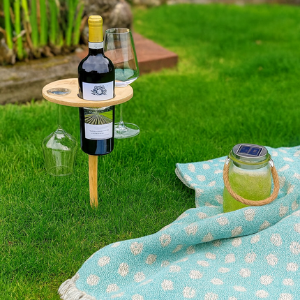 Picnic Table Wine Holder with Ground Spike for Stable Outdoor Setup | Compact Snack Surface for Gardens and Campsites