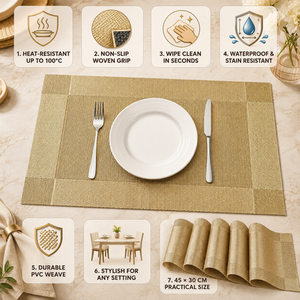 Heat-Resistant PVC Placemats | Washable Non-Slip Table Protectors for Stylish Dining