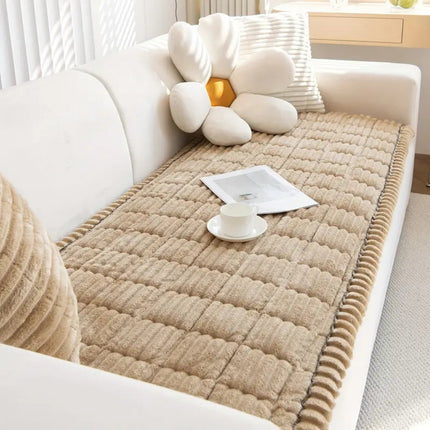 Plush Couch Cover with Hand-Pleated Edges for Superior Sofa Protection | Cozy Flannel Fabric for Pet-Friendly Comfort