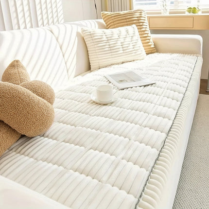 Plush Couch Cover with Hand-Pleated Edges for Superior Sofa Protection | Cozy Flannel Fabric for Pet-Friendly Comfort